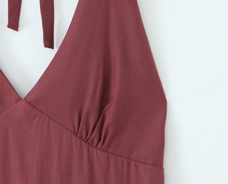 Sexy Halter Tiered Dress Women Summer Sexy Deep V Plunge neck Waist Controlled Slimming