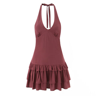 Sexy Halter Tiered Dress Women Summer Sexy Deep V Plunge neck Waist Controlled Slimming