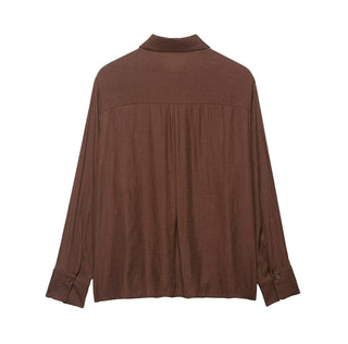 Autumn Women Clothing Commuting Loose Casual Polo Collar Floral Texture Long Sleeve Shirt