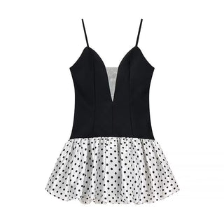Women Clothing Sexy Polka Dot Stitching Strap Short Dress