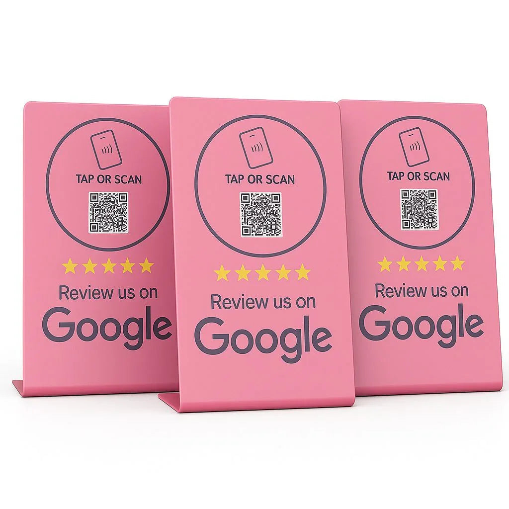 Pink Google Review Stand (2-Pack) - Instant NFC & QR Feedback