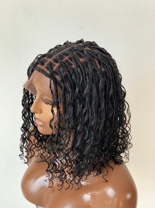 Short Bohemian Knotless Bob Wig (100% HD Human Hair Lace & Curls) Black Color TARA