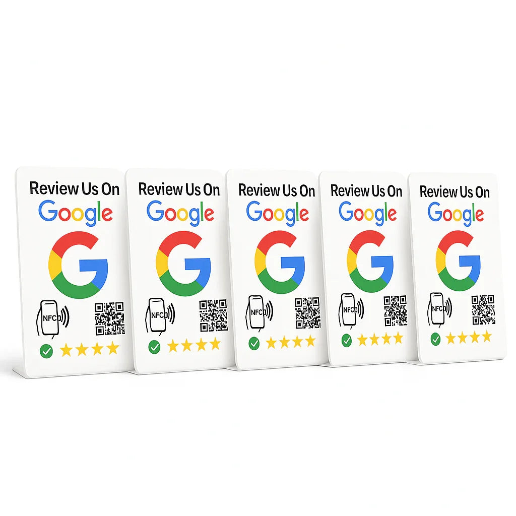 5 NFC Google Review Signs Bundle (5-Pack) - Black One-Tap Displays