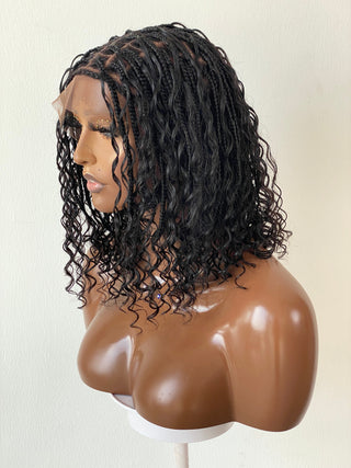 Short Bohemian Knotless Bob Wig (100% HD Human Hair Lace & Curls) Black Color TARA