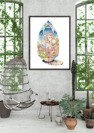Amarea - Keeper of Quartz Dreams Art Print – Fantasy Crystal Art with Poetry