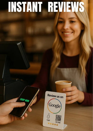 NFC Google Review Stand QR Code White – Tap to Review System Engine