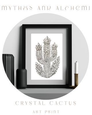 Crystal Cactus Art Print – Mystical Desert Crystal Art with Poetry