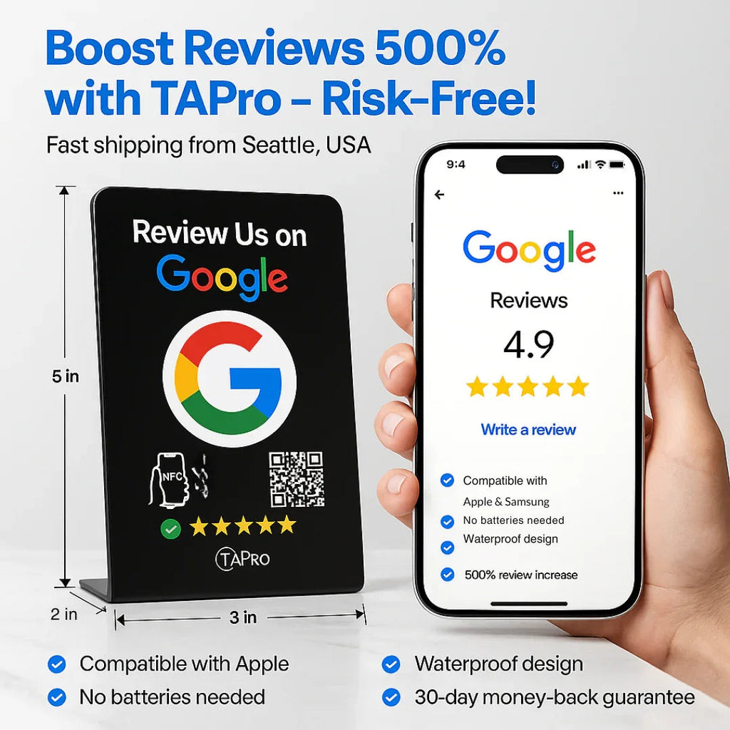 Matte Black Google Review Table Tents (5-Pack) - No Monthly Fees