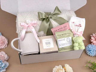 Cozy Gift Basket for Women with Blanket, Mug & Sweet Treats | Self Care Gift Box for Her