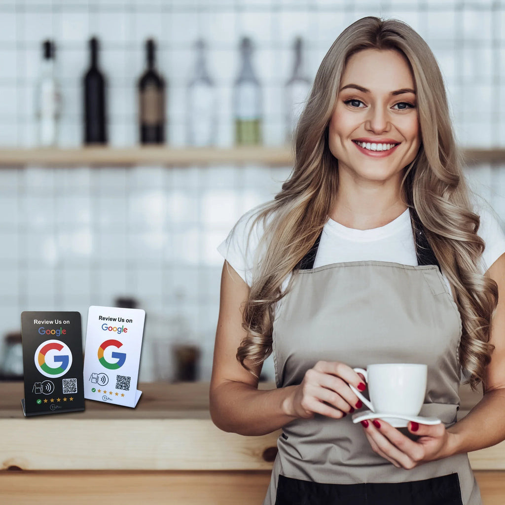 NFC Google Review Stand (3-Pack) - Premium White Tabletop Signs