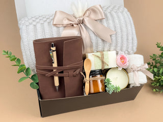 Gift Box For Him – Cozy Night Gift With Leather Notebook, Throw Blanket 50x60 & Bath Salts