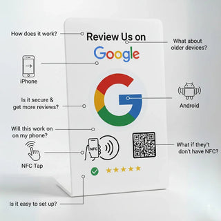 Elegant White NFC Google Review Sign (5-Pack) - Boost SEO Rankings
