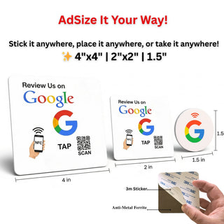 Google Review Plate - NFC Tap + QR Code, Self-Adhesive 3M  4x4