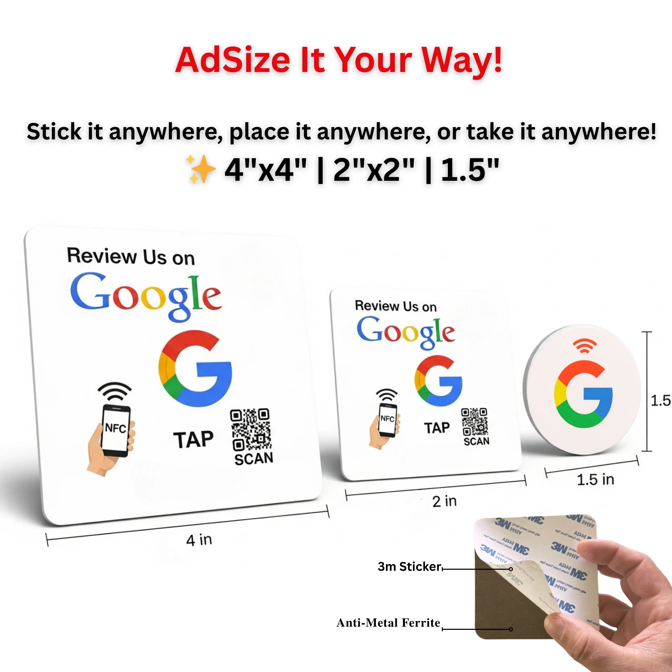 Google Review Plate - NFC Tap + QR Code, Self-Adhesive 3M  4x4