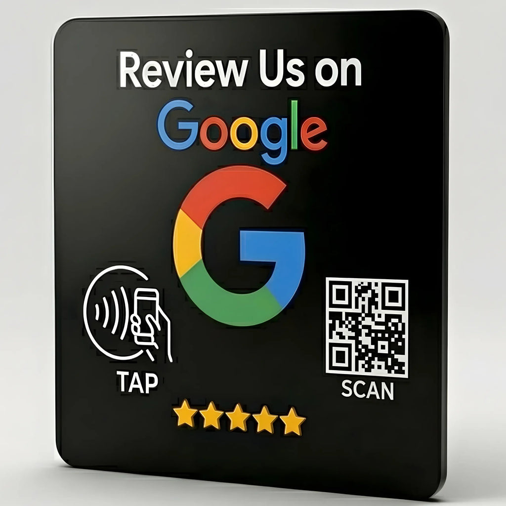 Google Review Plaque -Contactless NFC & QR, Peel and Stick 4x4"
