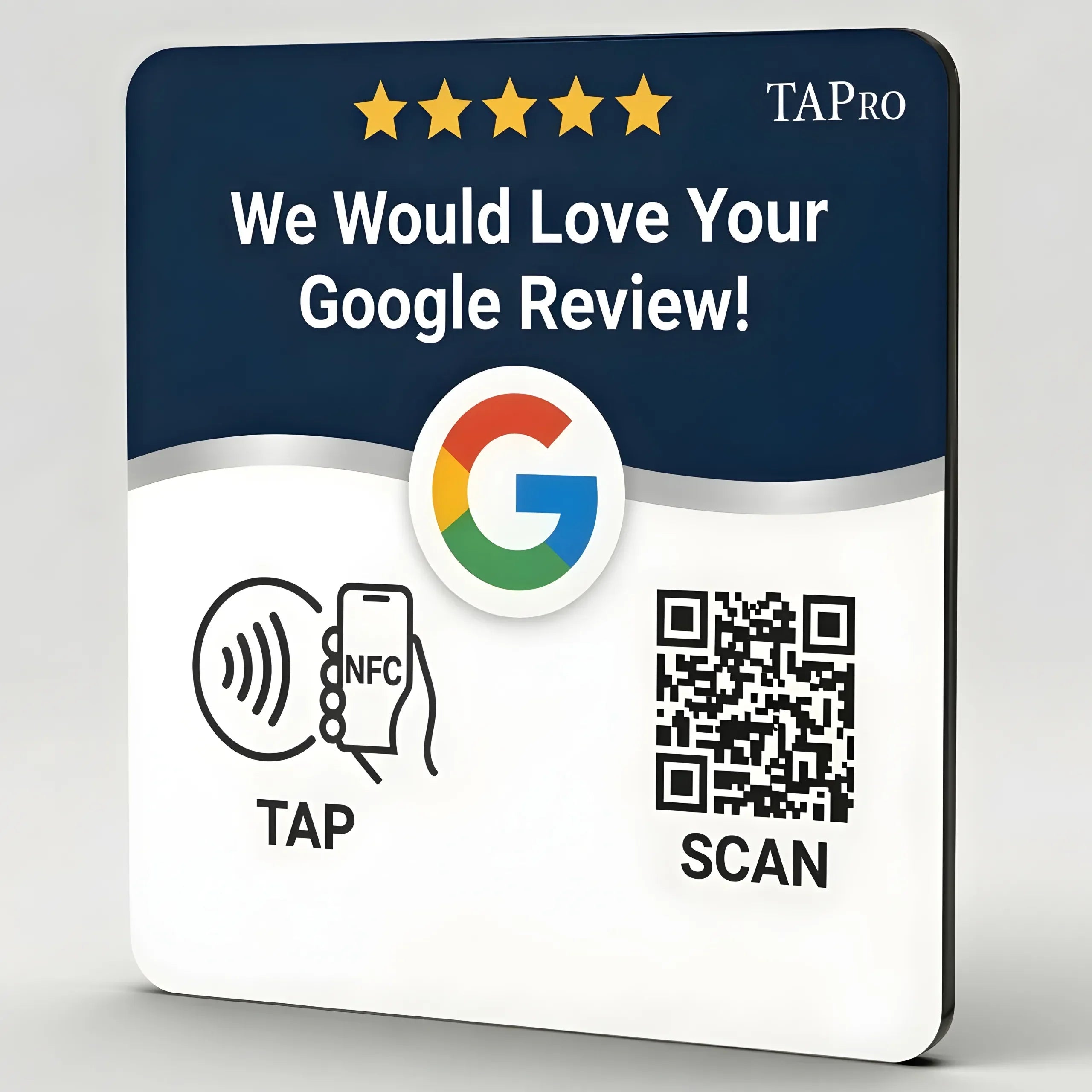 Google Review Plaque -Contactless NFC & QR, Peel and Stick 4x4"