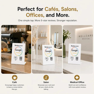 NFC Google Review Stand QR Code White – Tap to Review System Engine