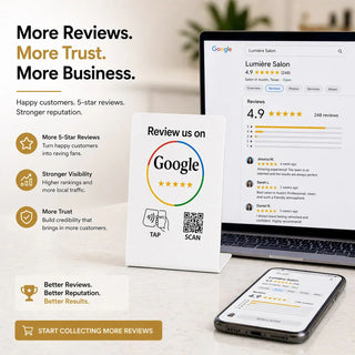 NFC Google Review Stand QR Code White – Tap to Review System Engine