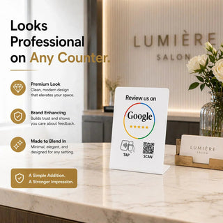 NFC Google Review Stand QR Code White – Tap to Review System Engine