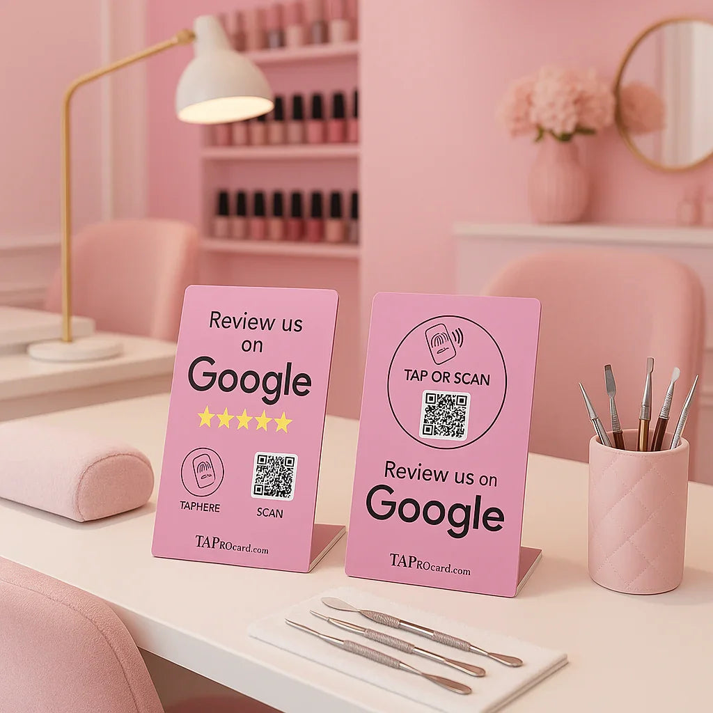 Pink Google Review Stand (2-Pack) - Instant NFC & QR Feedback