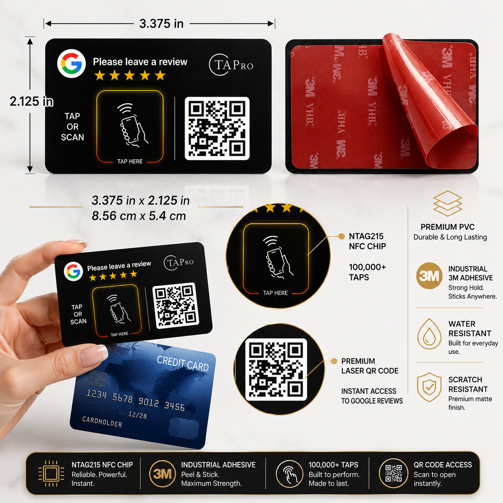 Google Review QR Code Card  | 3M NFC Chip Technology - TAPro