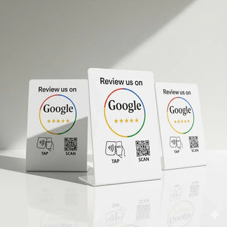 NFC Google Review Stand QR Code White – Tap to Review System Engine
