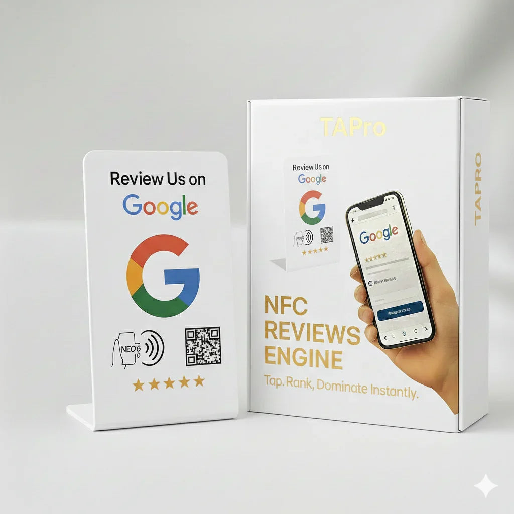 Elegant White NFC Google Review Sign (5-Pack) - Boost SEO Rankings