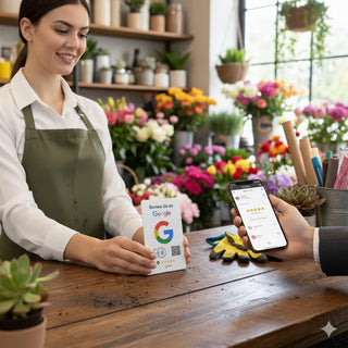 Elegant White NFC Google Review Sign (5-Pack) - Boost SEO Rankings