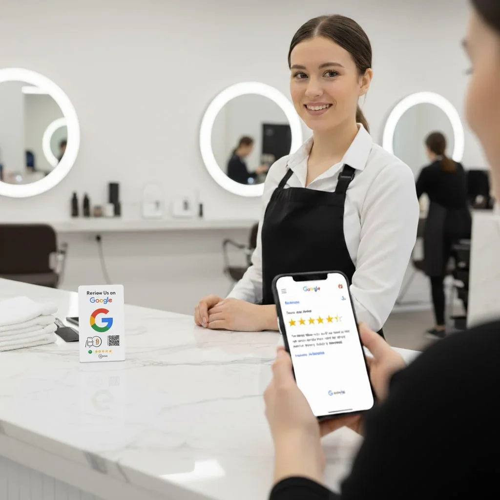 Elegant White NFC Google Review Sign (5-Pack) - Boost SEO Rankings