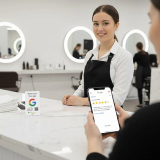 Elegant White NFC Google Review Sign (5-Pack) - Boost SEO Rankings