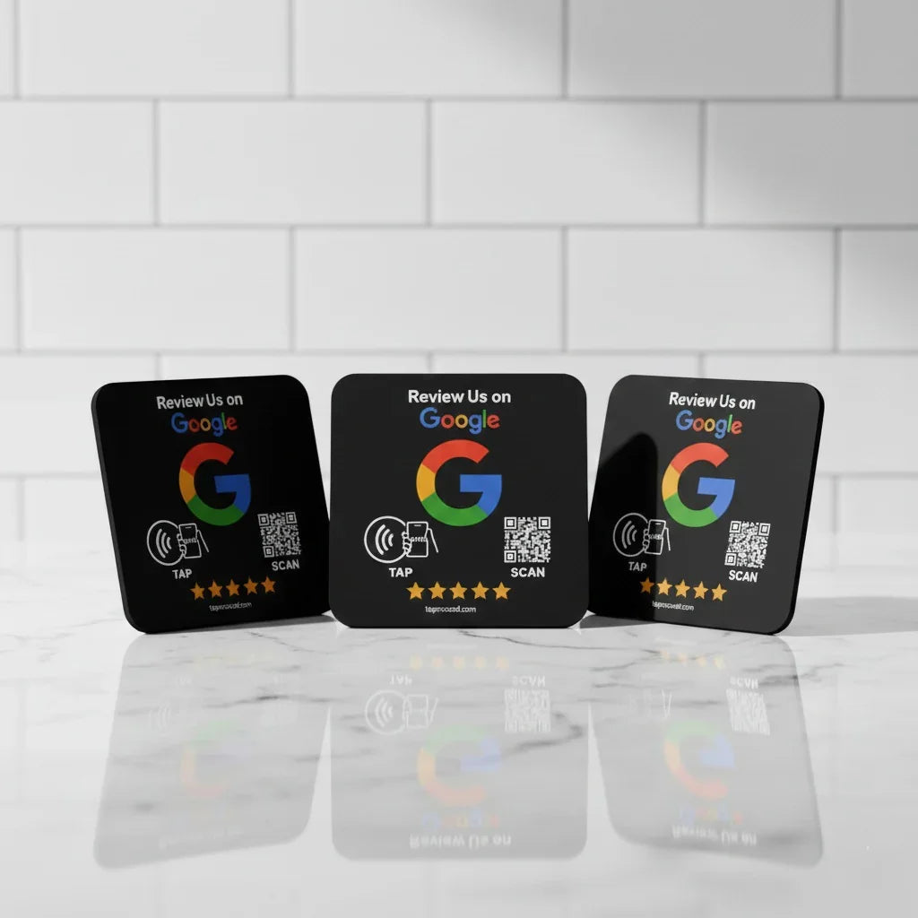 Google Review Plaque -Contactless NFC & QR, Peel and Stick 4x4"