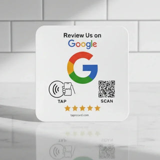 Google Review Plaque -Contactless NFC & QR, Peel and Stick 4x4"