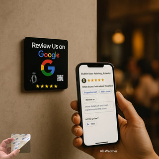 Google Review Plaque -Contactless NFC & QR, Peel and Stick 4x4"