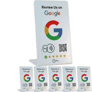Elegant White NFC Google Review Sign (5-Pack) - Boost SEO Rankings