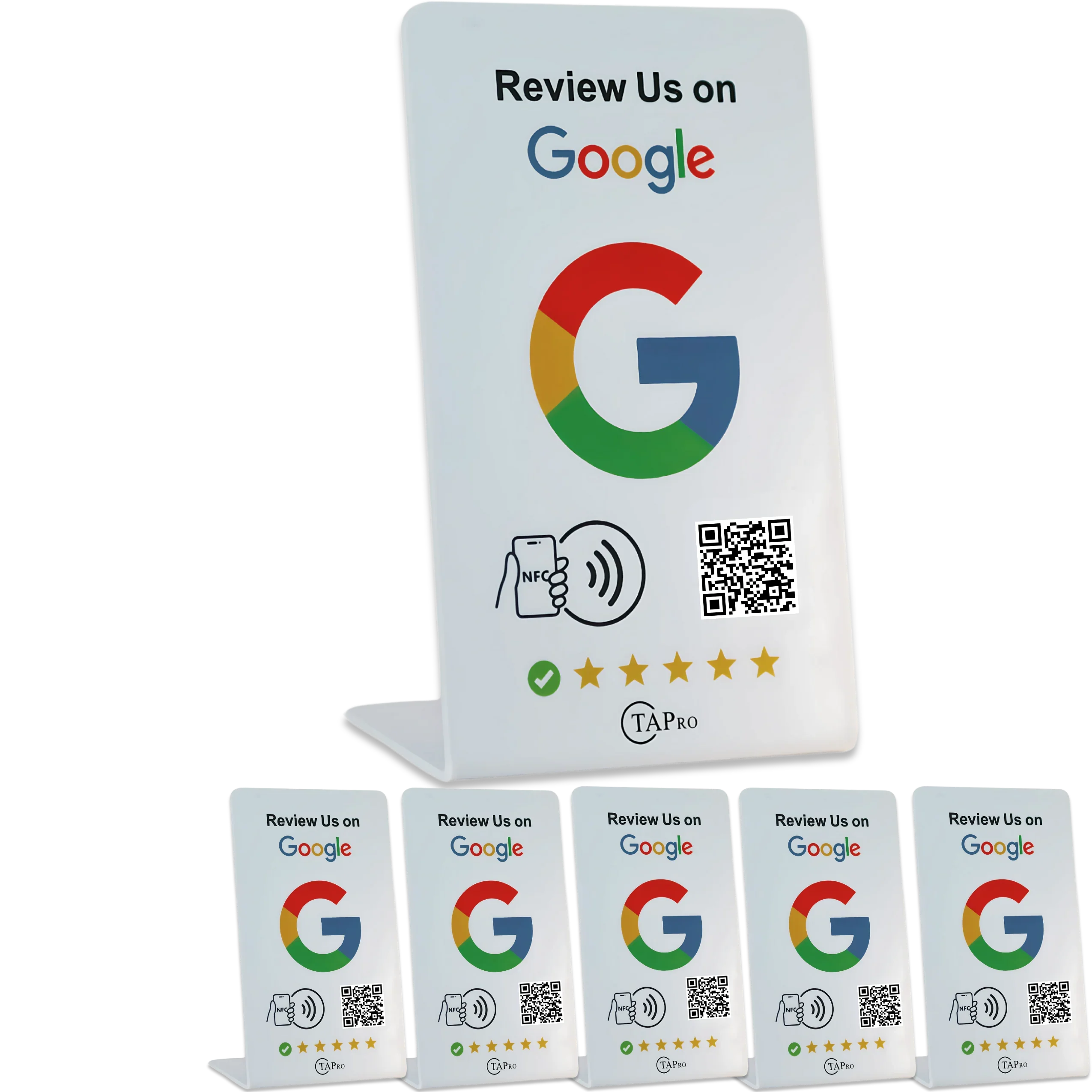 Elegant White NFC Google Review Sign (5-Pack) - Boost SEO Rankings