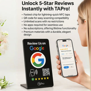 Matte Black Google Review Table Tents (5-Pack) - No Monthly Fees