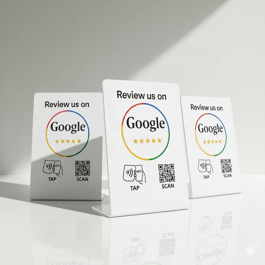 NFC Google Review Stand QR Code White – Tap to Review System Engine