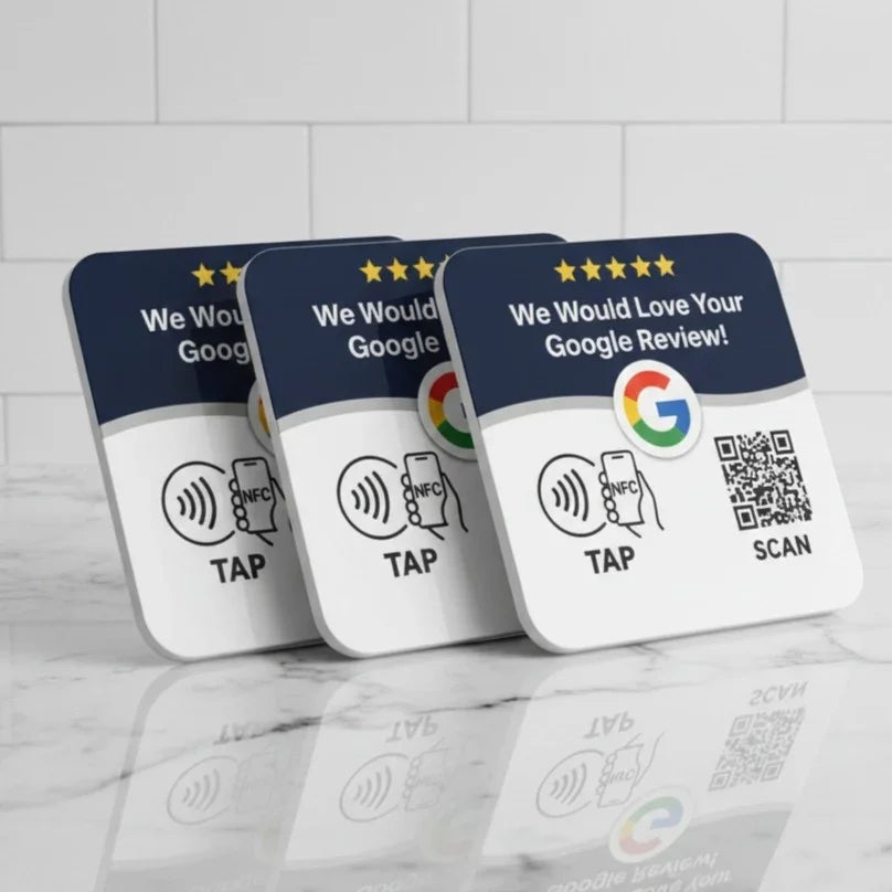 Google Review Plaque -Contactless NFC & QR, Peel and Stick 4x4"