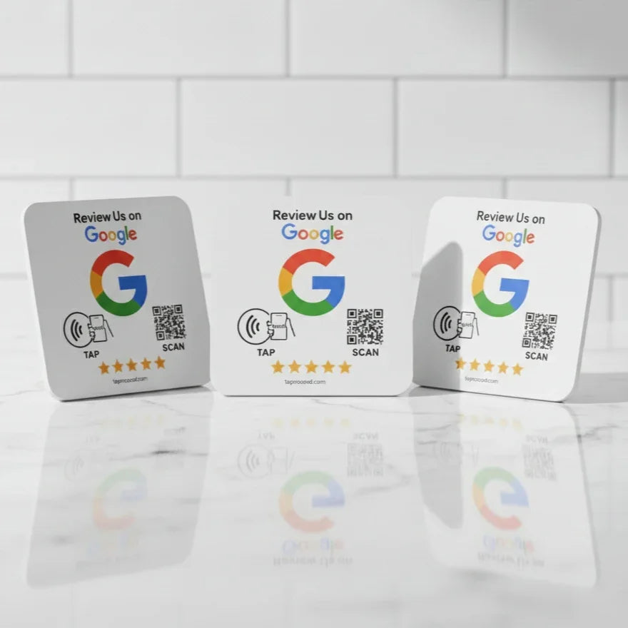 Google Review Plaque -Contactless NFC & QR, Peel and Stick 4x4"