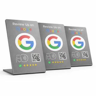 NFC Google Review Stand (3-Pack) - Premium White Tabletop Signs