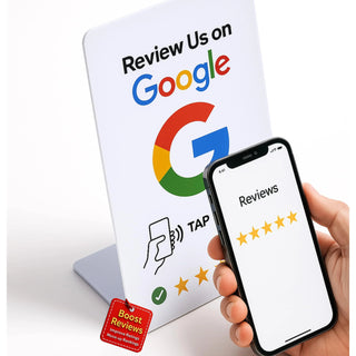 Elegant White NFC Google Review Sign (5-Pack) - Boost SEO Rankings