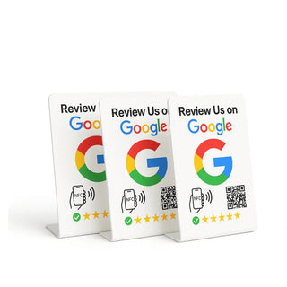 NFC Google Review Stand (3-Pack) - Premium White Tabletop Signs
