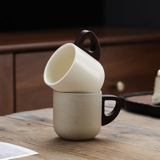 Handcrafted Ceramic Espresso Cup with Wooden Handle