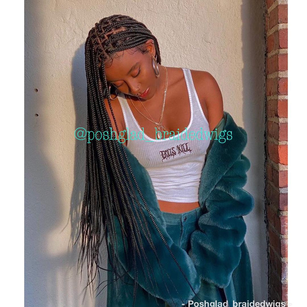 Shade Knotless Braid Wig, Swiss Full Lace, Color 1B, Glueless - Solange