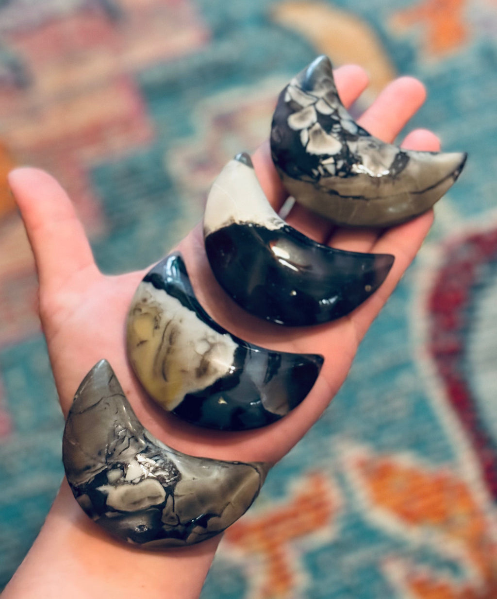 Volcano Agate Crescent Moon, UV Green Fluorescent Minerals