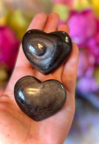 Silver Obsidian Crystal Hearts, Valentines Day Gift