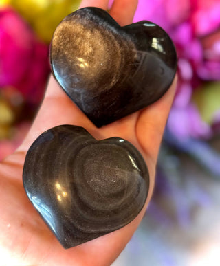 Silver Obsidian Crystal Hearts, Valentines Day Gift