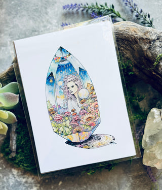 Amarea - Keeper of Quartz Dreams Art Print – Fantasy Crystal Art with Poetry