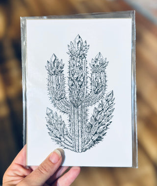 Crystal Cactus Art Print – Mystical Desert Crystal Art with Poetry