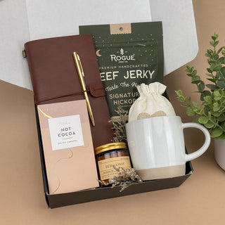 Gift Baskets for Men – Leather Journal & Beef Jerky Set